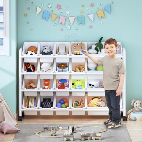 Kids Toy Storage Organizer with 12 Plastic Bins, 4-Tier Metal Rack W380650