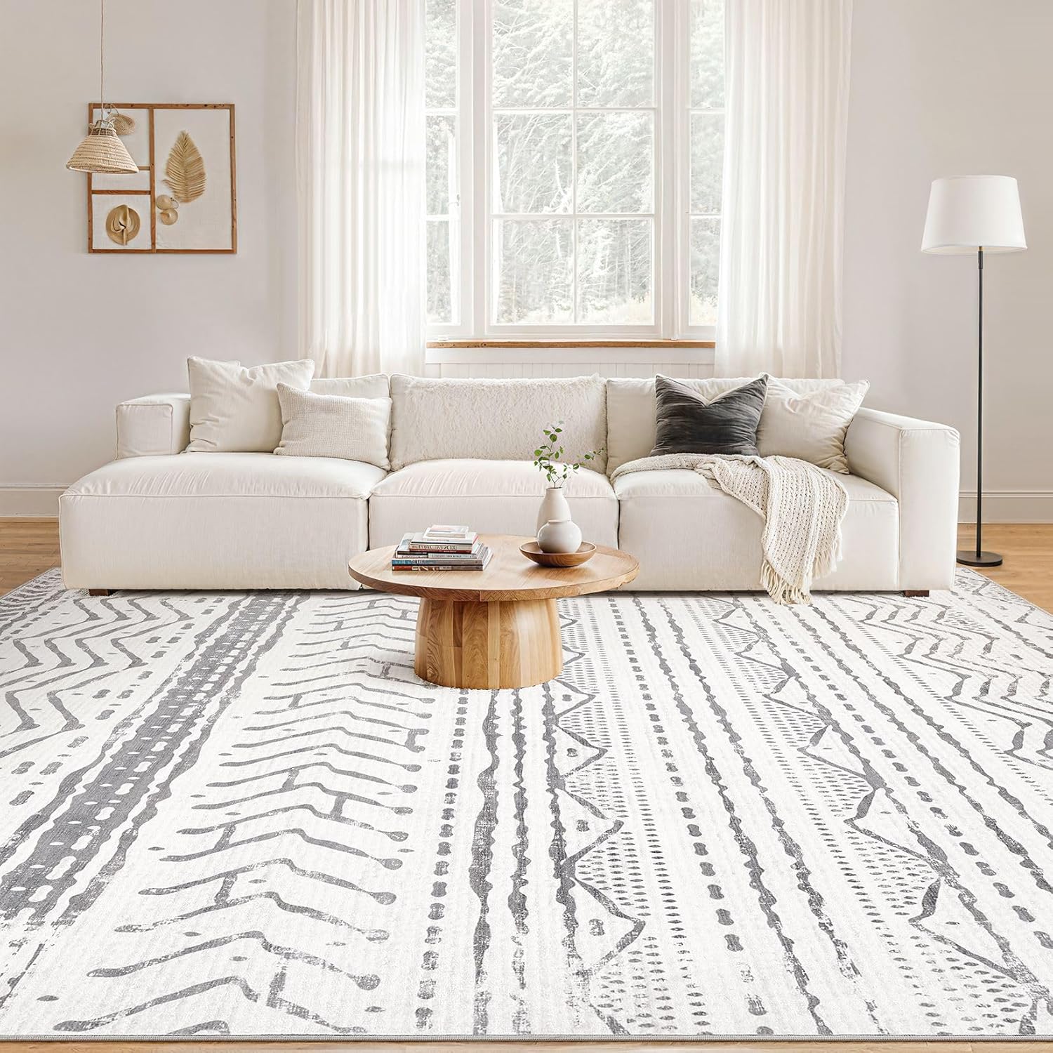 9x12 Washable Boho Area Rug for Living Room - Grey X5758