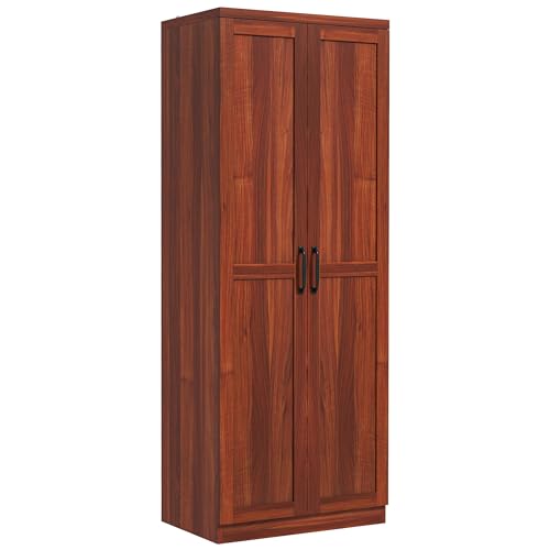 HOMCOM 63" 2-Door Kitchen Pantry, Freestanding Storage Cabinet with 5-Tier Shelving and 2 Adjustable Shelves for Dining Room, Espresso