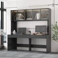 MOUMON Large Office Desk Executive Desk with Glass Doors & Lights, 2-Person Office Desk with 4 Drawers, 78.3 inch Desktop, Double Desk for Home Office Black (78.7”W x 23.6“D x 78.3”H)