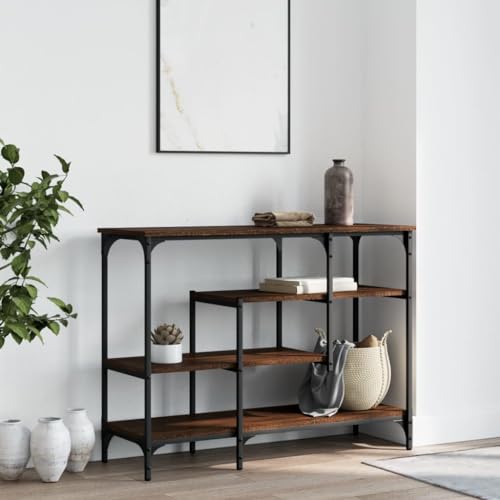 vidaXL Black Console Table with Shelves Engineered Wood Metal Frame P8073