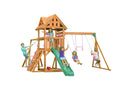 Creative Cedar Designs Mountain View Lodge Swing Set with Wooden Roof with Pink Accessories & Green Slide