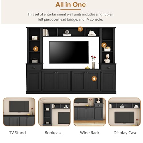 Modern TV Stand with Storage Cabinets and Shelves for TVs Up to 75", Black R3387