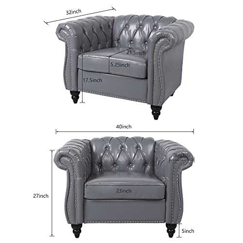 Chesterfield Velvet 3-Piece Living Room Set with Sofa, Loveseat & Chair, Beige Y293104