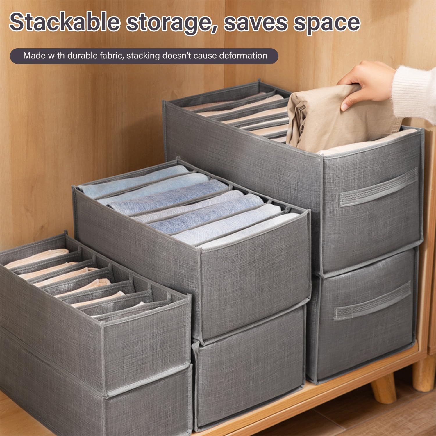 4 Packs Wardrobe Clothes Organizer Drawer with Handles 6-Compartment J117