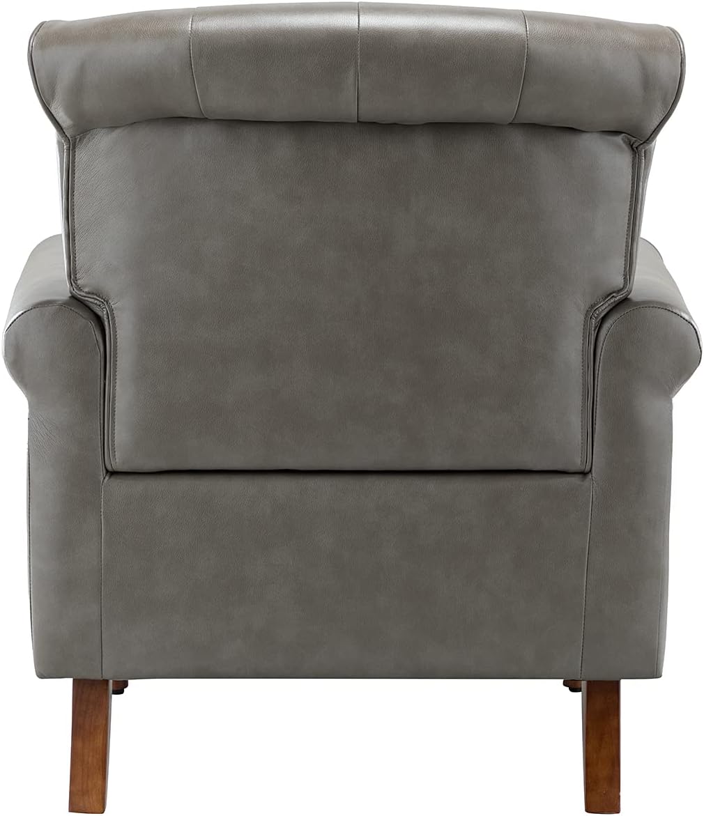 Faux Leather Accent Chair with Solid Wood Legs, Grey H35573