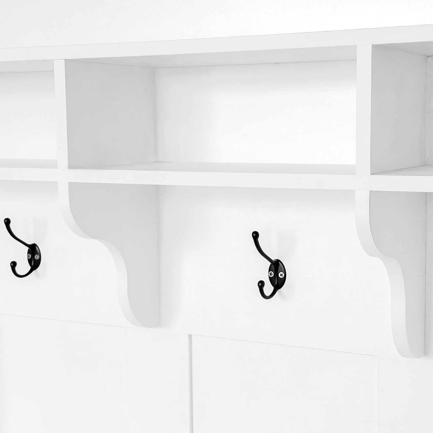 47.2" White Hall Tree with Bench, Hooks & Shelves W3810