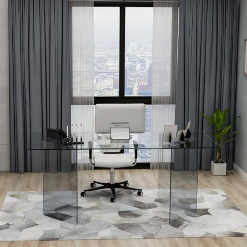 Minimalist Tempered Glass Office Desk with Acrylic Legs N3454