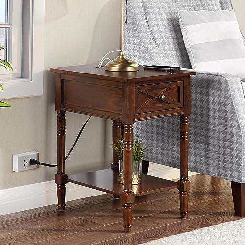 Convenience Concepts Country Oxford End Table with Charging Station, Espresso Z642
