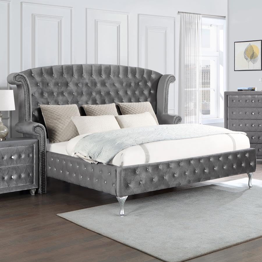 Deanna Tufted Upholstered Bed Grey, Eastern King C262086