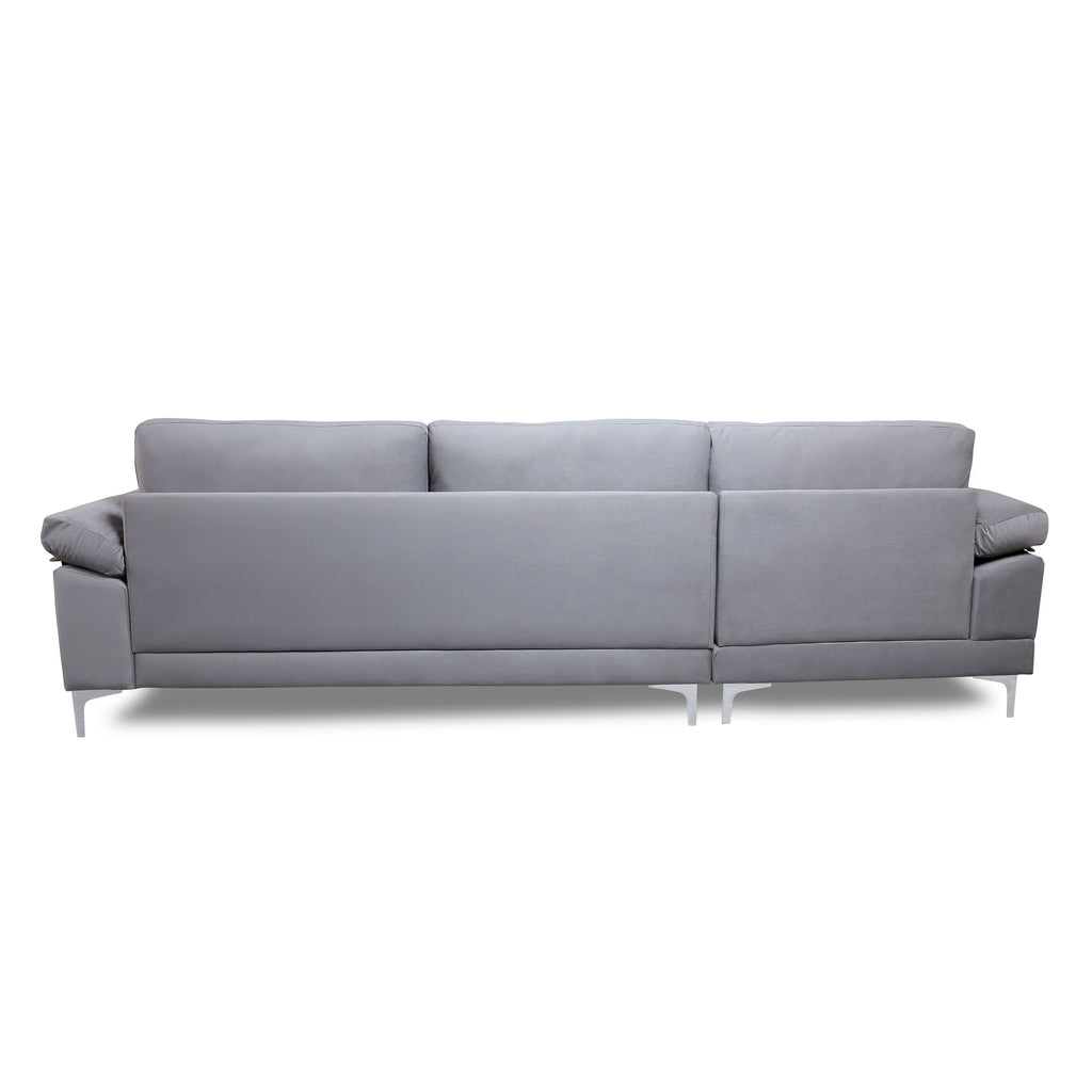 Fooing Modern Velvet L-Shape Sofa with Extra Wide Chaise, Gray M738