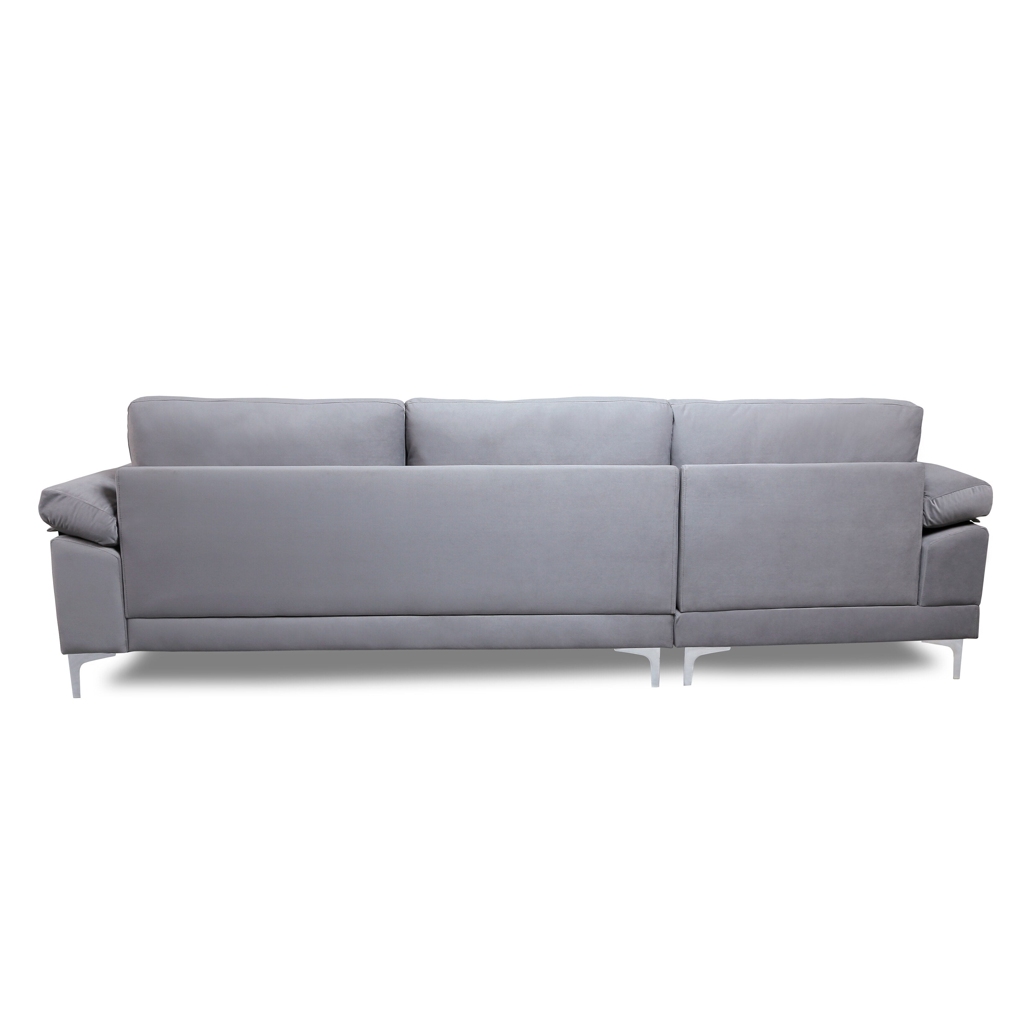 Fooing Modern Velvet L-Shape Sofa with Extra Wide Chaise, Gray M738