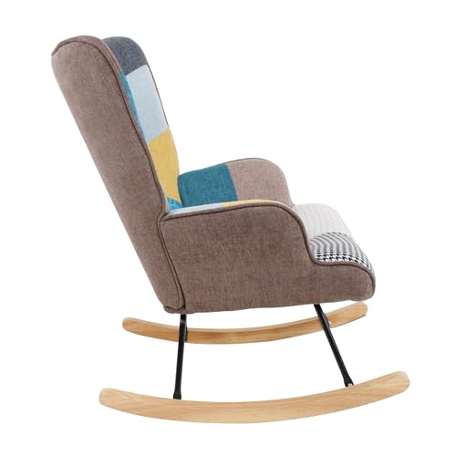 Patchwork Rocking Chair Accent Armchair with Footstool and Pillow G7533