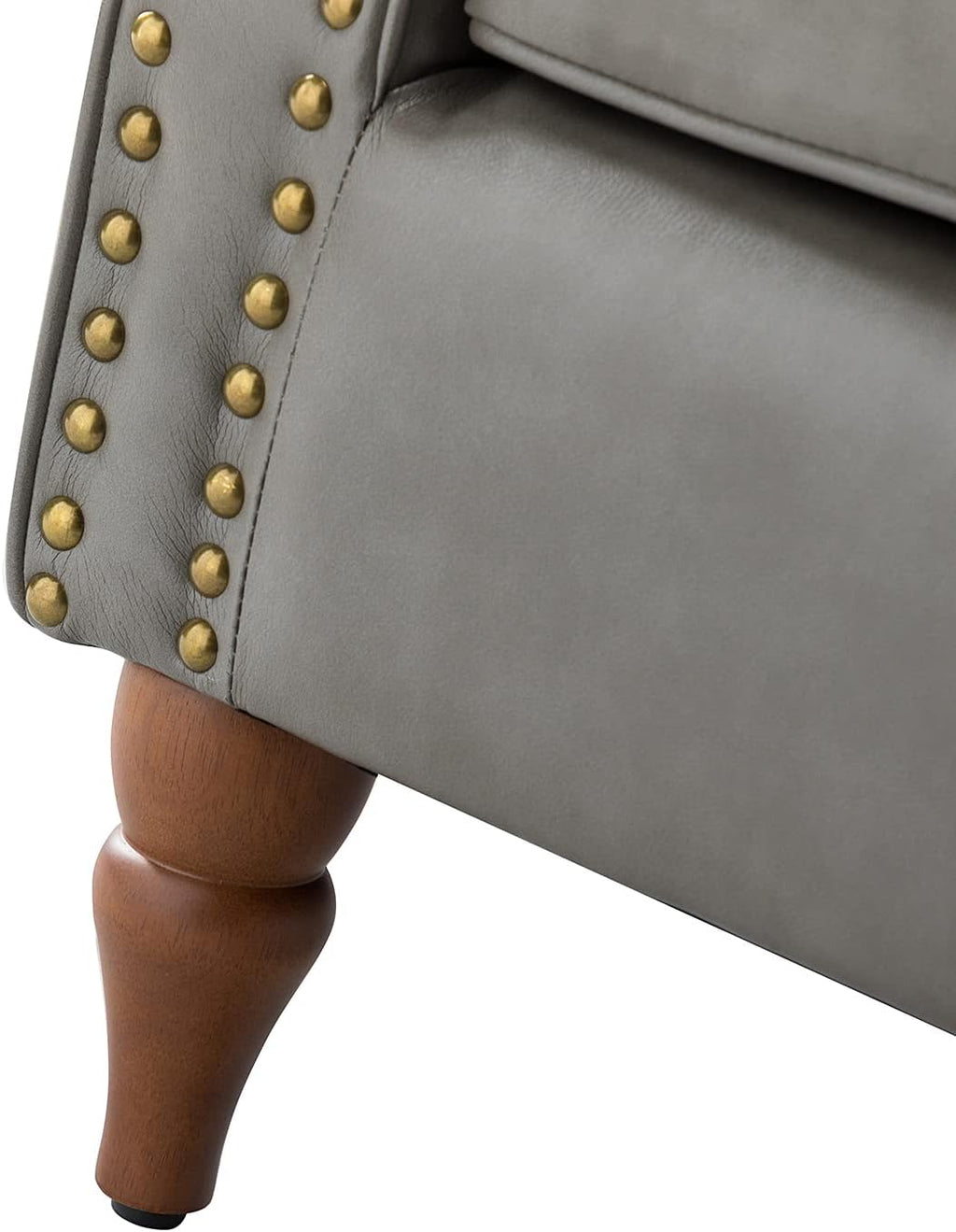 Faux Leather Accent Chair with Solid Wood Legs, Grey H35573