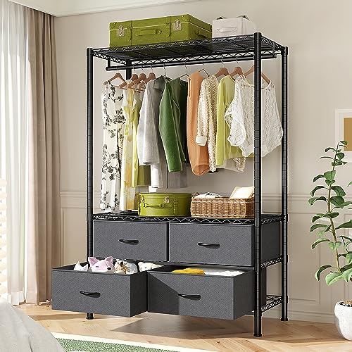 Raybee Clothing Racks with 4 Drawers, Heavy Duty Metal Clothes Rack, Black J8648