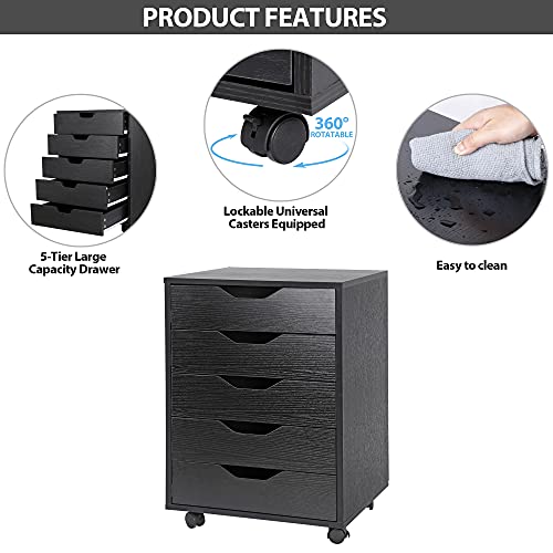 ZENY 5 Drawers Chest Mobile File Cabinet with Casters, White I62008