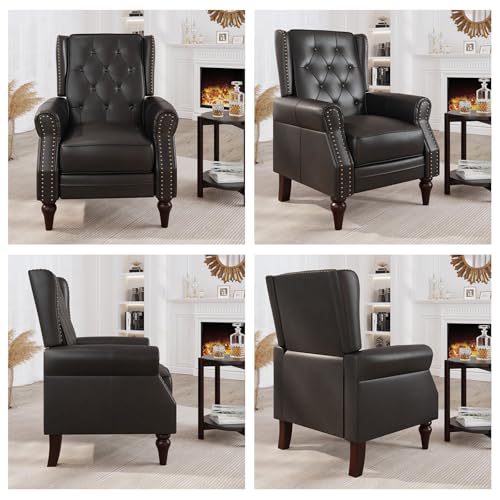 Lazy Boy Faux Leather Wingback Recliner Chair with Tufted Button, Matt Brown J953083