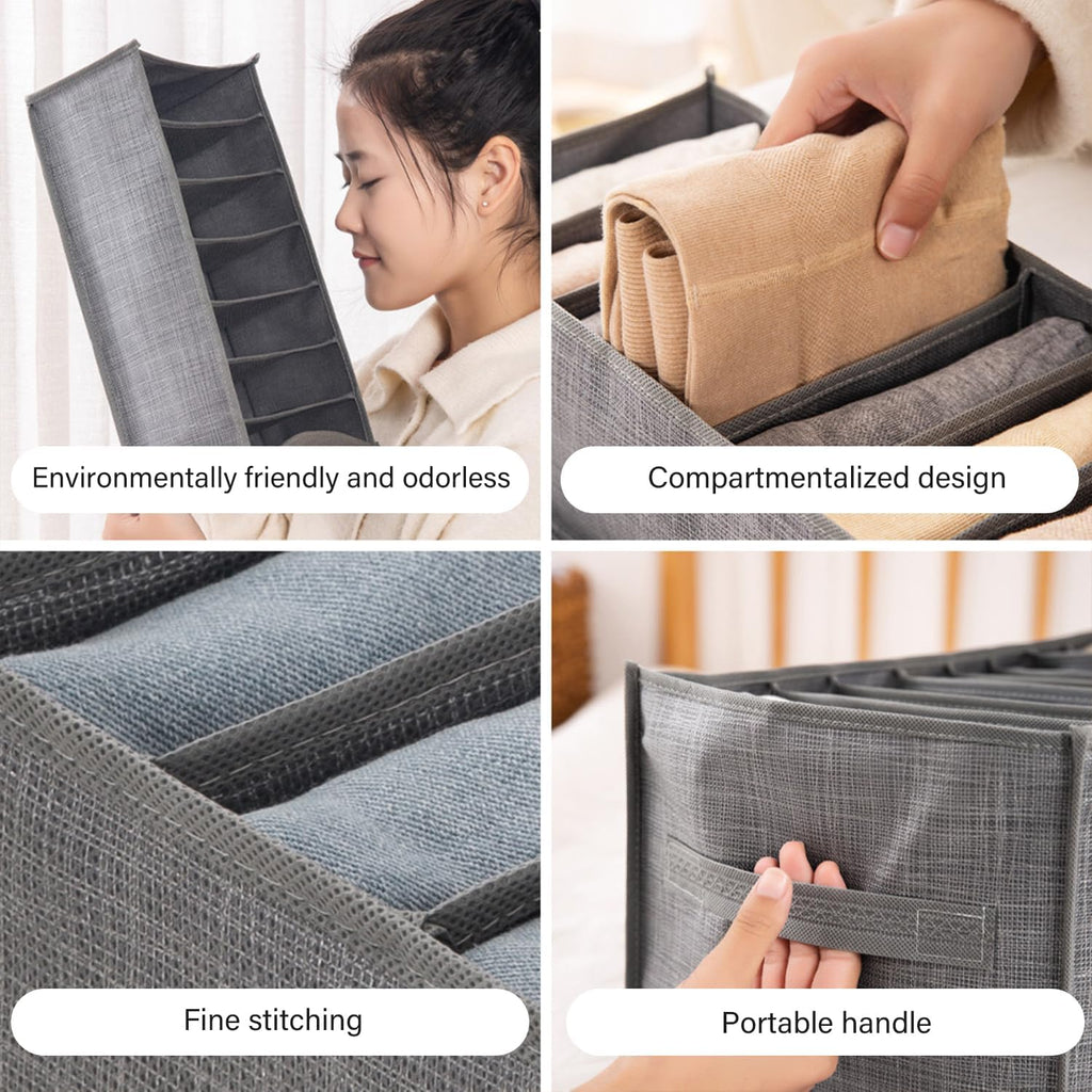 4 Packs Wardrobe Clothes Organizer Drawer with Handles 6-Compartment J117