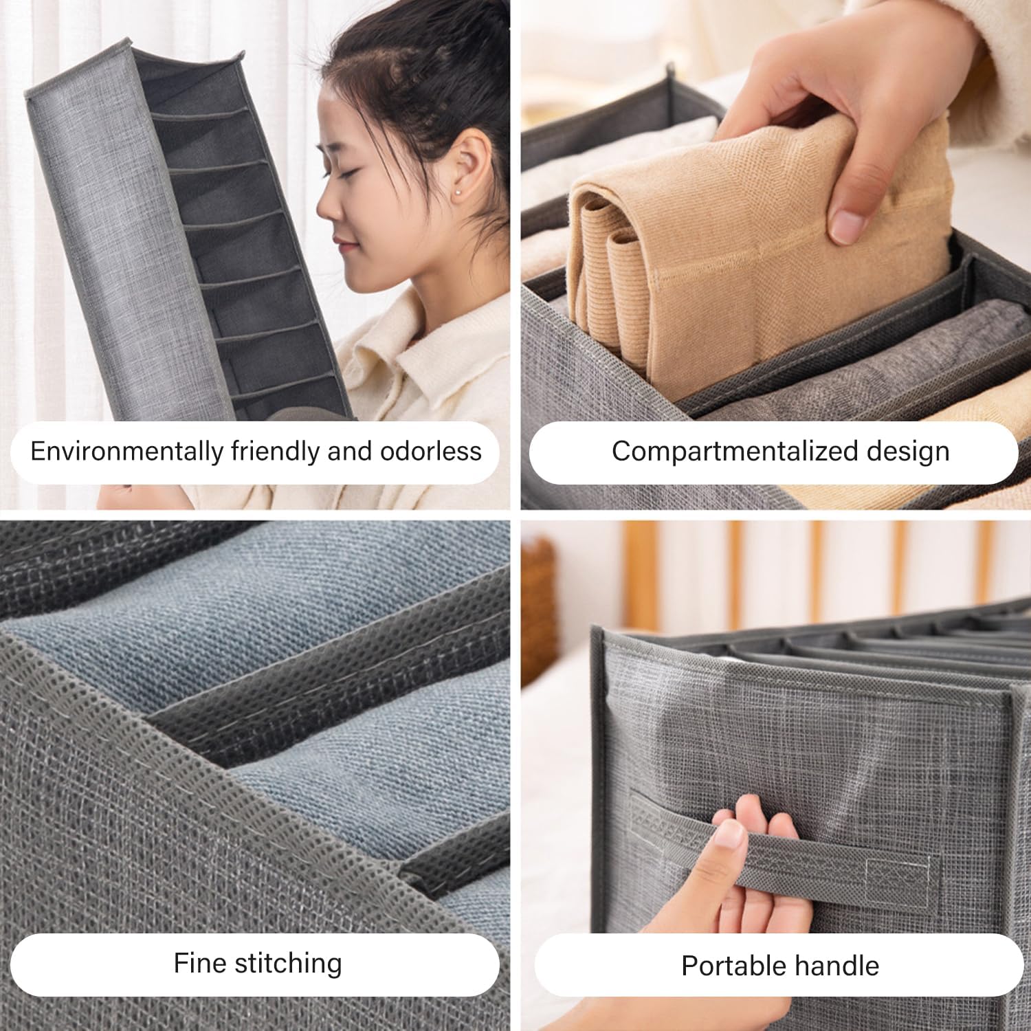 4 Packs Wardrobe Clothes Organizer Drawer with Handles 6-Compartment J117
