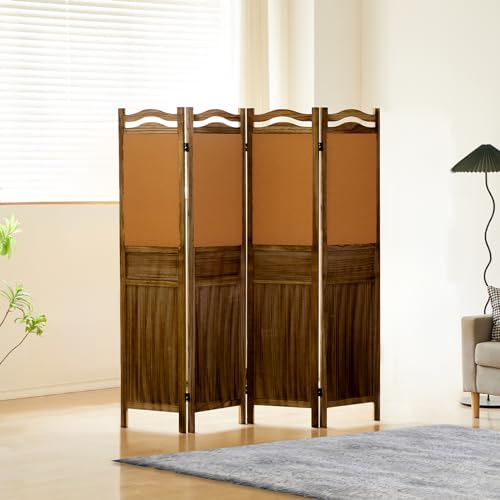 6 Panel Room Divider, 5.6FT Wood Folding Privacy Screen, Light Brown I286444