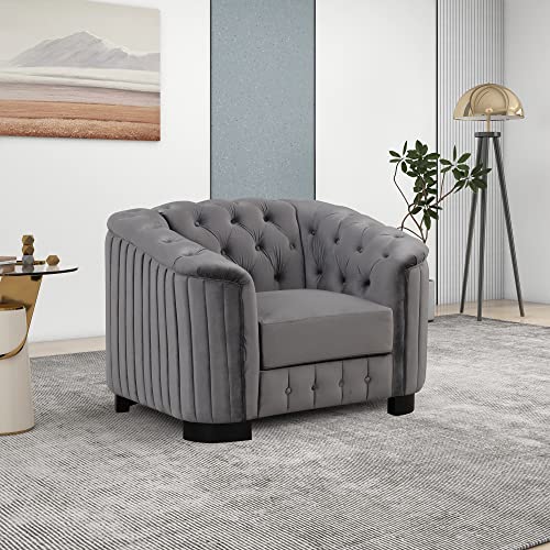 Velvet Chesterfield 3-Piece Living Room Sofa Set Grey Y688794
