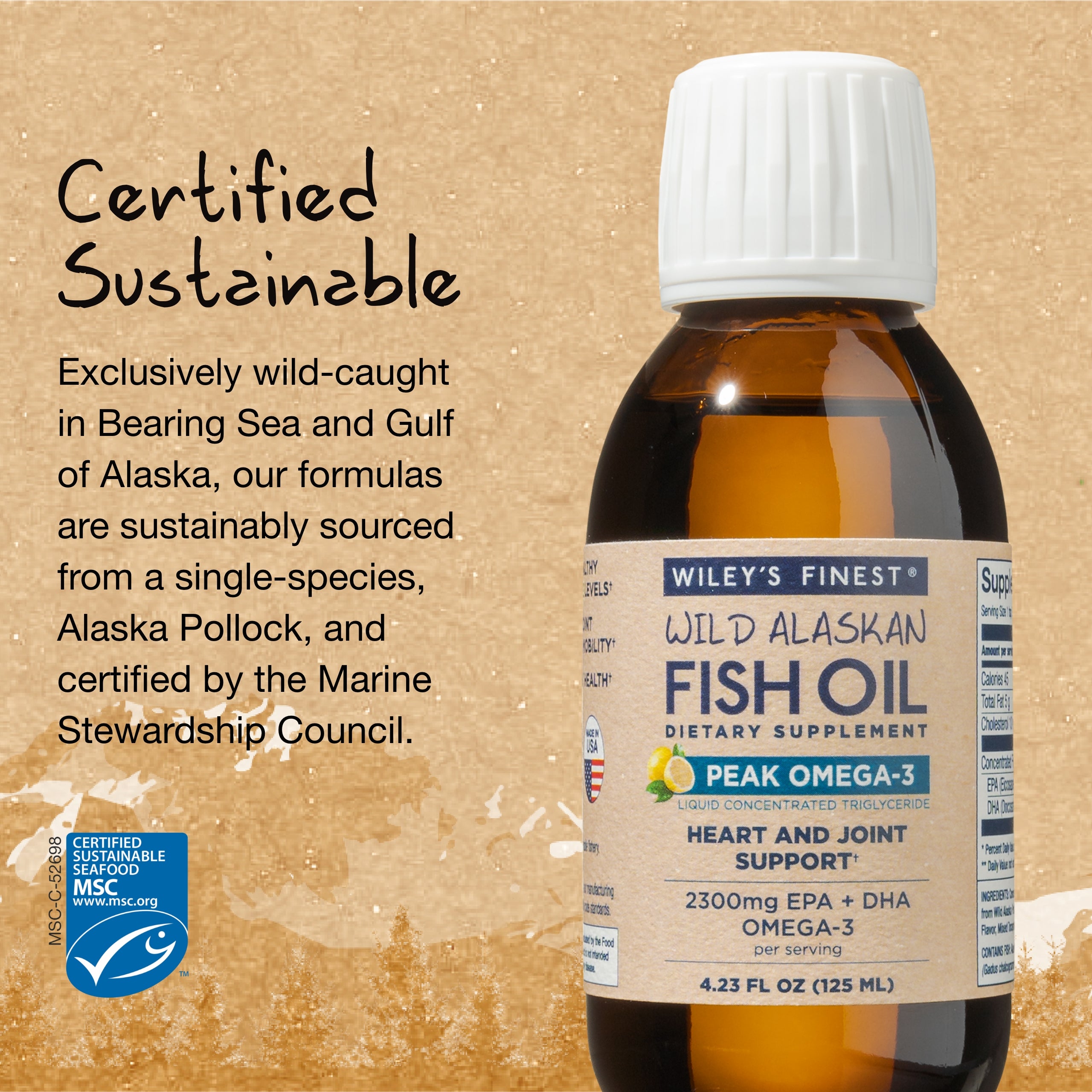 Wiley's Finest Wild Alaskan Fish Oil Peak Omega-3 Liquid, 4.23 oz. M42541