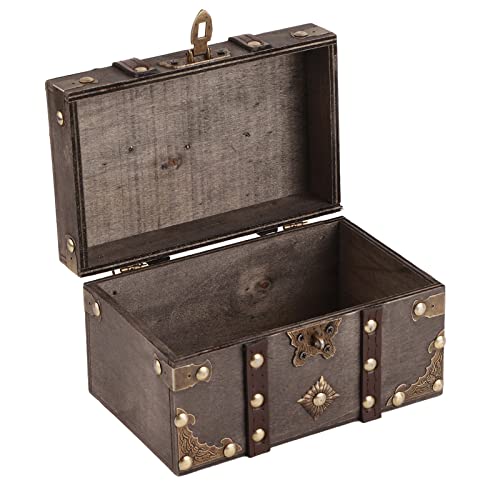 Vintage Wooden Treasure Chest Box with Lock, Grey D118981