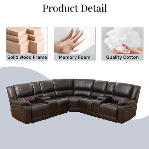 Leather Reclining Sectional Sofa with Double Recliners, L-Shaped 5 Seater L77855