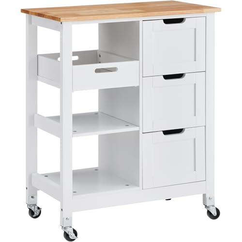 VEVOR Kitchen Island Cart, 26 inch Wood Top Rolling Cart with 3 Drawers D83256