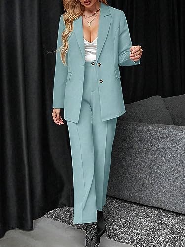 SweatyRocks Women's 2 Piece Blazer Set Long Sleeve Office Suits A9625