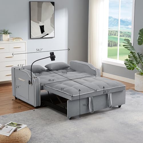 3-in-1 Velvet Pull Out Couch with Adjustable Backrest and Storage Pockets G48604