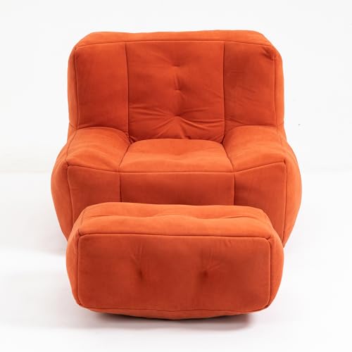 Bean Bag Chair Microfiber Upholstered with Footstool (White) J7126