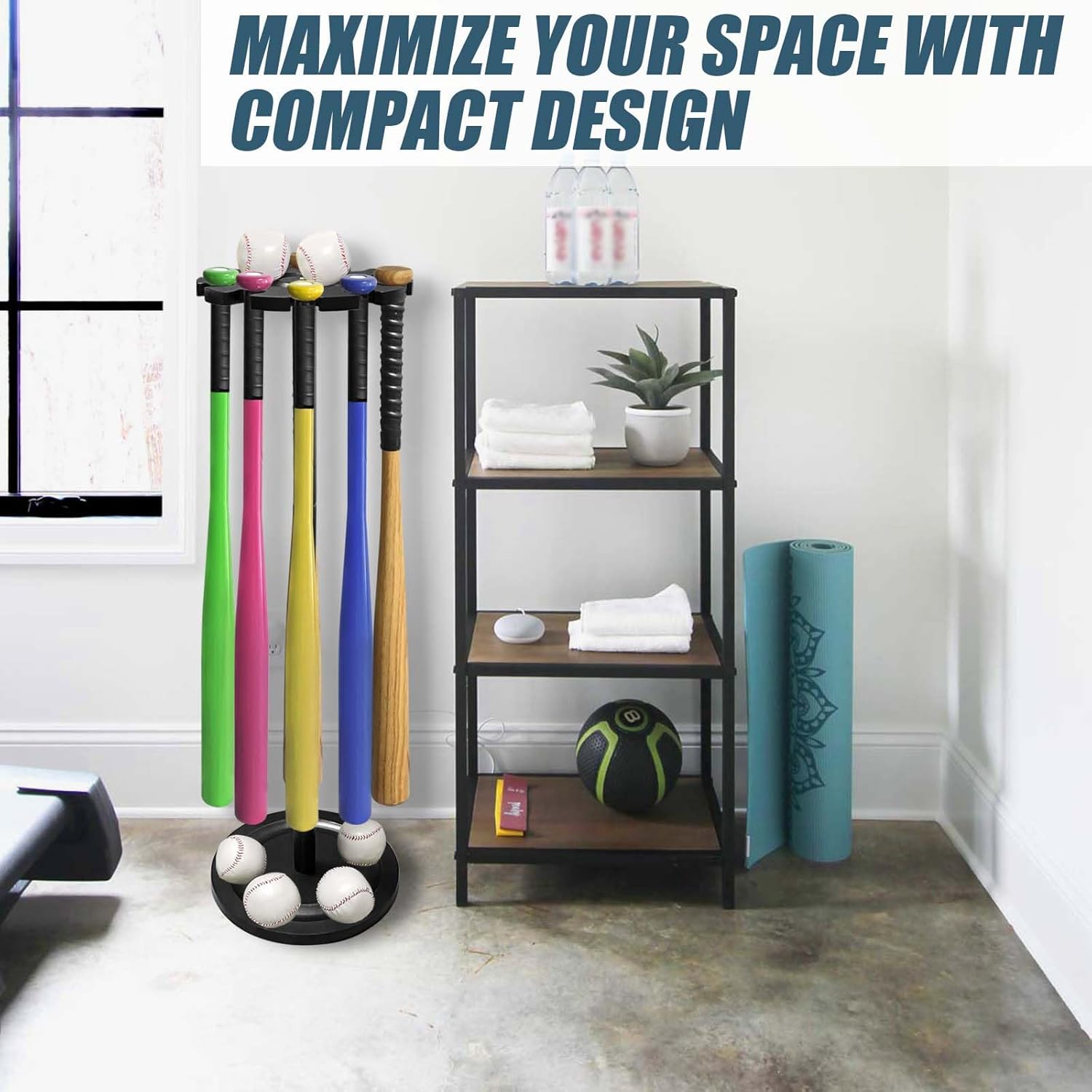 Wooden Baseball Bat Holder Storage Rack for 10 Bats R33171
