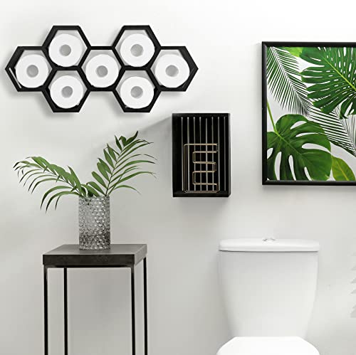 Honeycomb Toilet Paper Holder Stand with Storage Shelves, Black E974177