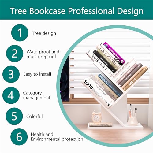 Tree Bookshelf 3-Tier Wood Bookcase for Home Office Storage Z8458