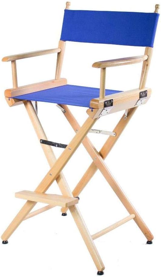 FILMCRAFT Professional Grade Studio Director's Chairs (30" Bar Height, Natural Finish, Blue Canvas)
