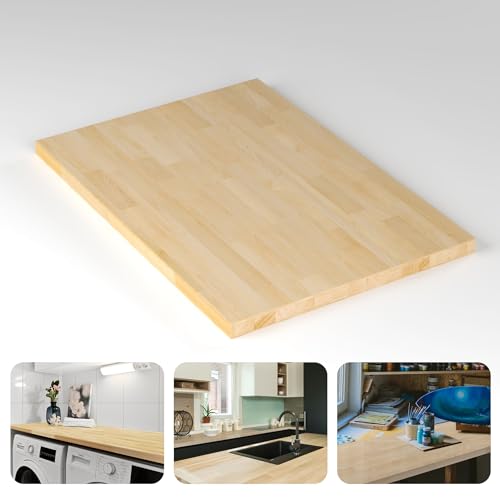 Butcher Block Counter Top, Durable and Sturdy Birch Solid Hardwood Countertop, Washer/Laundry Countertop, Table Top, Unfinished, 1.5" Thickness, 25" W x 60" L