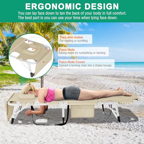 LILYPELLE Lounge Chair with Mattress, Heavy Duty Outdoor Folding Bed for Camping, Pool, Patio T3603