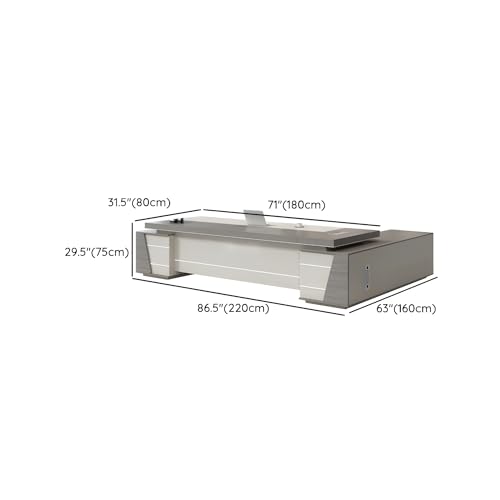 Modern Gray L-Shaped Executive Desk with Cord Management and Side Cabinet Z532159