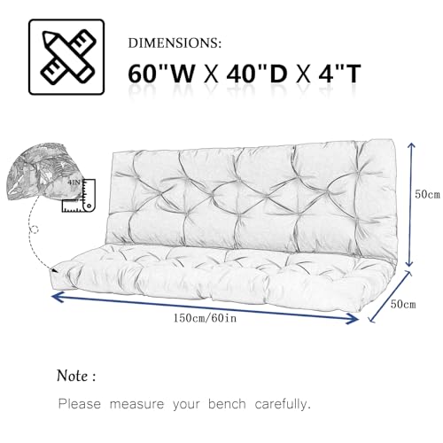 Waterproof Porch Swing Cushion with Backrest and Ties, 2-3 Seat G12798