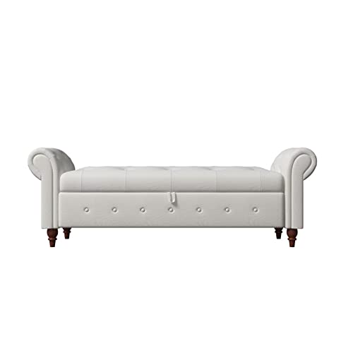 63" Tufted Storage Bench with Rolled Arms and Solid Wood Legs, Blue K38351