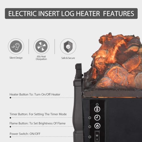 VIVOHOME 23 Inch Portable Electric Fireplace Insert Heater with Remote Black U63025