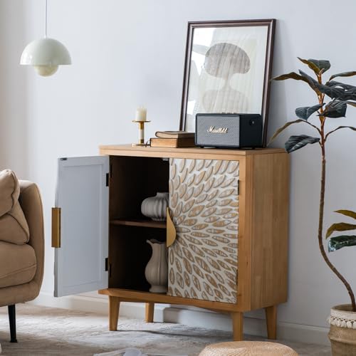 Farmhouse Sideboard with Leaf Design Doors, Freestanding Storage Cabinet N89761