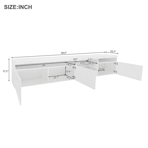 TV Stand for TVs Up to 100'', TV Console Cabinet with LED Lights and Storage, Black Z3605