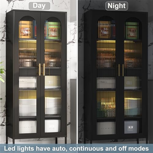 71" Display Cabinet with Glass Doors, 4 Shelves, Black T61531
