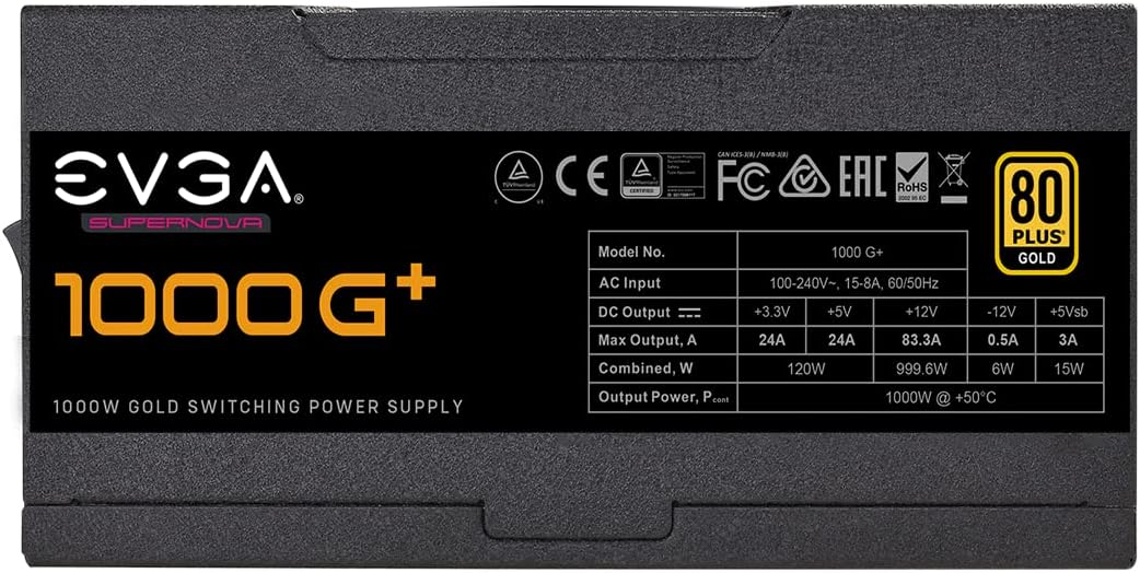 EVGA SuperNOVA 1000 G+ 80 Plus Gold 1000W Fully Modular Power Supply W621719