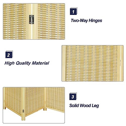 ECOMEX Bamboo Room Divider, 4 Panel Folding Privacy Screen with Shelves, Natural X59756
