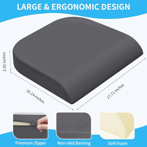 Large Seat Cushion, Soft Foam Non-Slip Chair Pad for Office, Home & Car (Grey) C873478