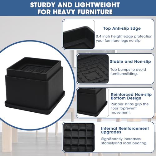 Bed Risers 2 inch, Set of 8, Adjustable Heavy Duty with Rubber Pad Y69478