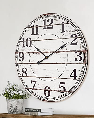 BEW 24 Inch Rustic Wooden Wall Clock for Living Room Decor A448478